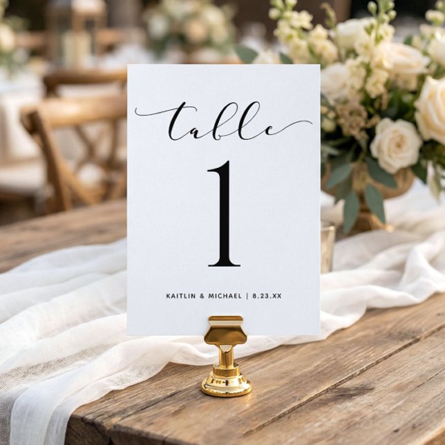 Convites Números de Tabela de Casamento 5x7 Script Suave Mo (Wedding table numbers - bouncy script black and white)