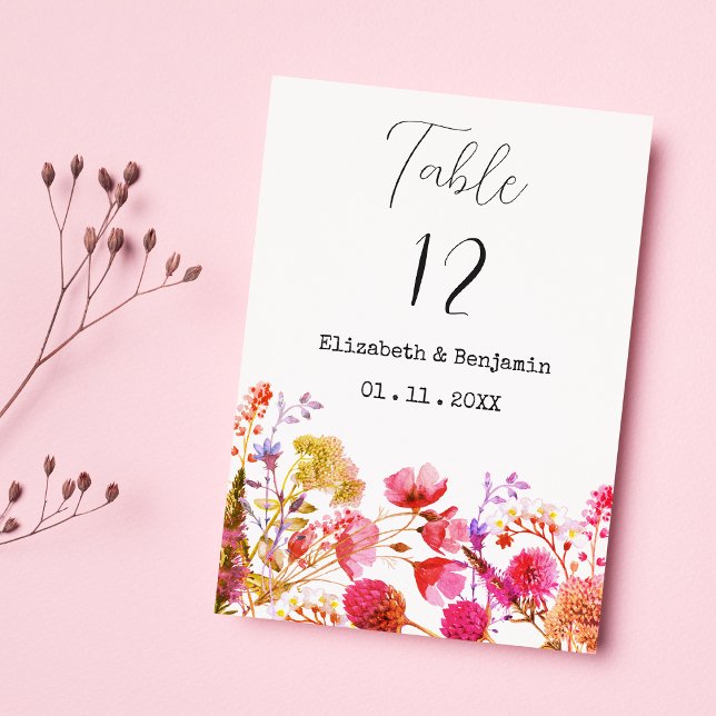 Convites Números de tabela de flores silvestres amarelas co (Orange pink yellow wildflower Table Numbers)