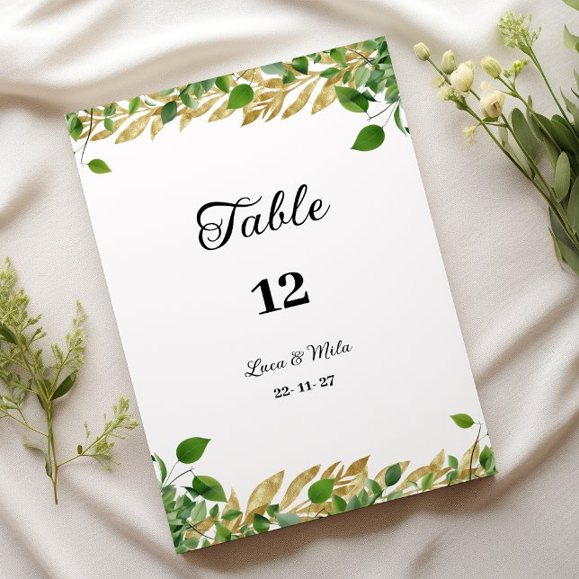 Convites Números de tabela de folhagem em ouro botulínico (Botanical greenery gold foliage Table Numbers)