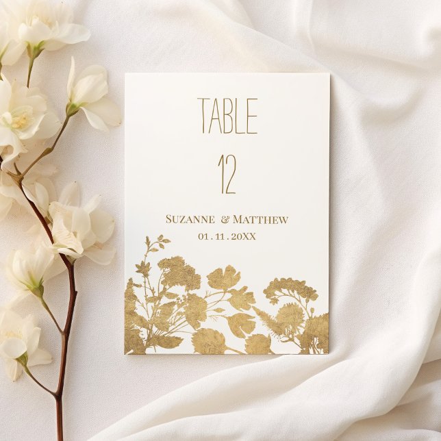 Convites Números de tabela de lux de girassol de ouro branc (Elegant white gold wildflower lux Table Numbers)