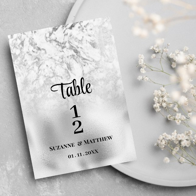 Convites Números de tabela de mármore branco de cinza luxuo (Luxurious gray white silver marble Table Numbers)