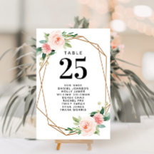 números de tabela de script floral do blush modern