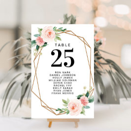 Convites números de tabela de script floral do blush modern