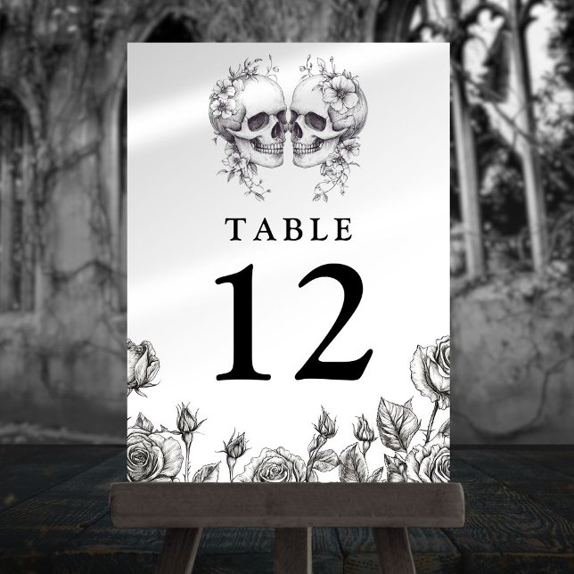 Convites Números de Tabela de Skulls Florais Gótica (Gothic Floral Skulls Table Numbers)