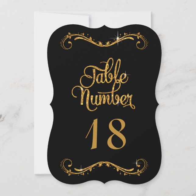 Convites Números de Tabela de Tipografia de Script Dourado  (Verso)