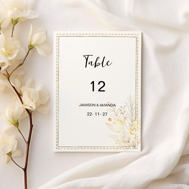Convites Números de tabela florais de ouro botânico branco  (Elegant botanical white gold floral Table Numbers)