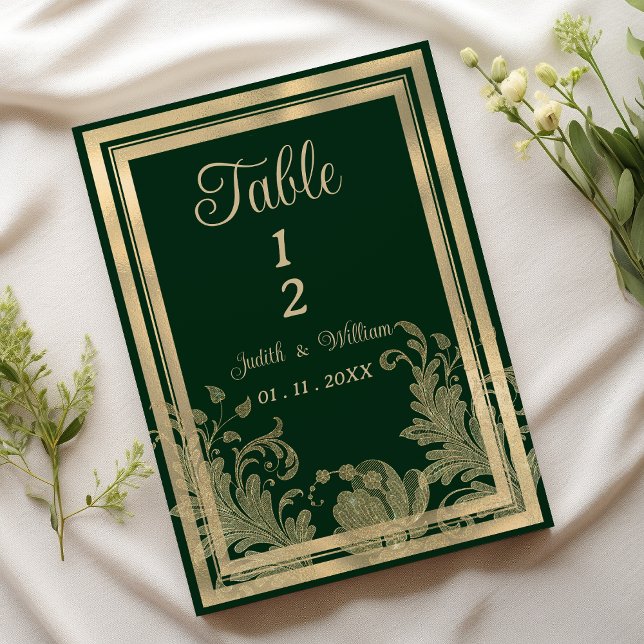 Convites Números de tabela florais de ouro verde da florest (Vintage forest green gold floral Table Numbers)