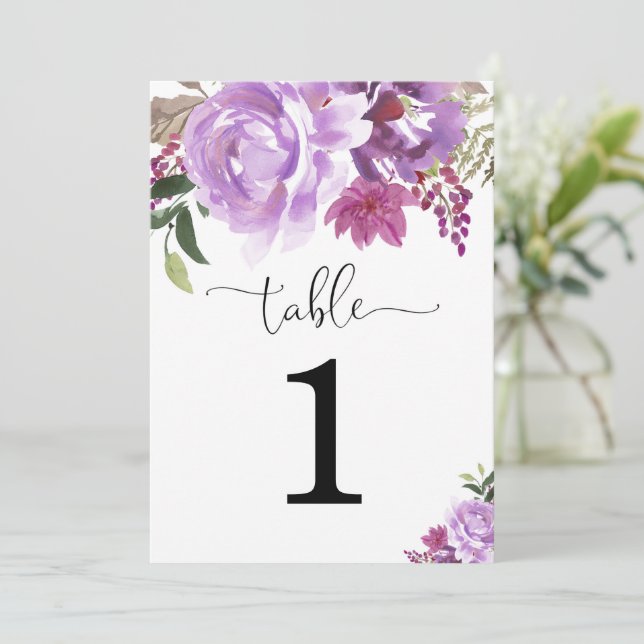 Convites Números de tabela floral de lavanda roxa 5"x7" (Em pé/Frente)