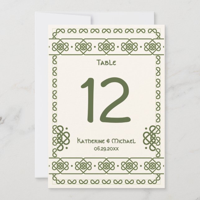 Convites Números de Tabela Grandes Números Célticos Verdes (Frente)