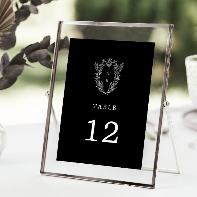 Convites Números de Tabela Negra Negra Negra-Preta Floral D (DAPHNE Floral Dark Black Wedding Table Numbers)