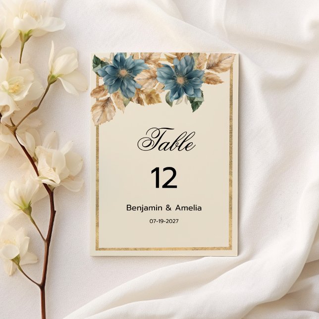 Convites Números de Tabela primavera floral de ouro marfim  (Blue ivory gold fall spring floral Table Numbers)