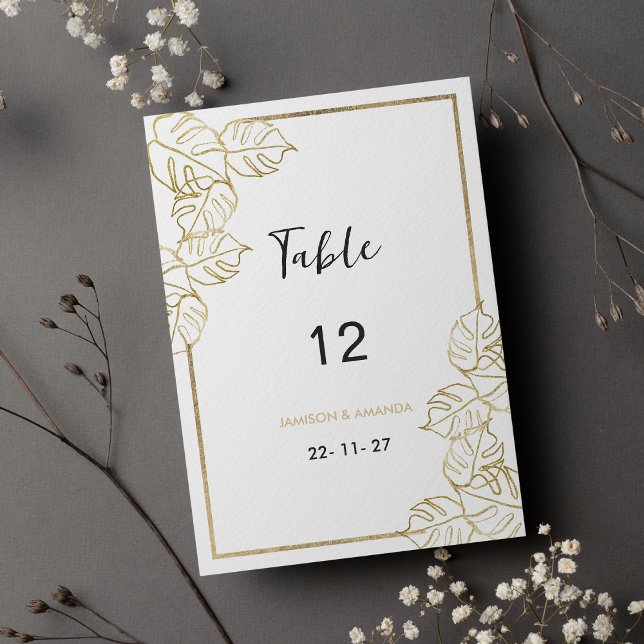 Convites Números de tabela tropical de ouro branco sofistic (Sophisticated white gold tropical Table Numbers)