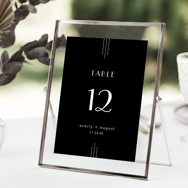 Convites Números de Tabelas Negra Negra De Casamento de Art (EVERLY Modern Art Deco Black Wedding Table Numbers)
