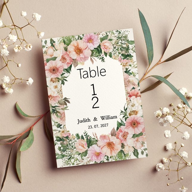 Convites Números florais de Verão cor de rosa botânico (Botanical pink blossom summer floral Table Numbers)