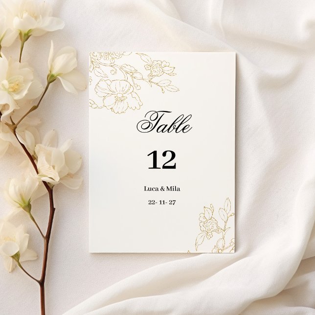 Convites Números simples e elegantes de mesa floral em ouro (Simple elegant white gold floral Table Numbers)