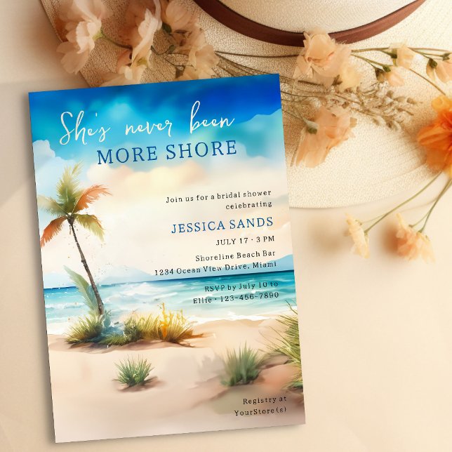 Convites Nunca Foi Mais Chá de panela De Praia Shore Ocean (Fun Summer Beach Bridal Shower Invitation with watercolor ocean shore)