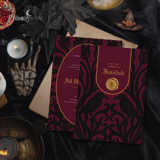 Convites Nunca Mais Damask Burgundy Luxo Halloween