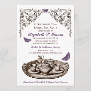 Convites nupciais do tea party do jardim roxo