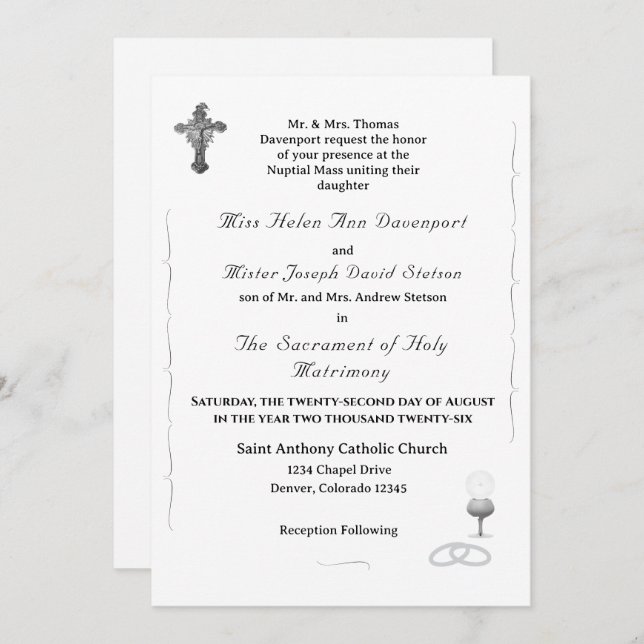 Convites Nuptial Grace Catholic Wedding Invitation (Frente/Verso)