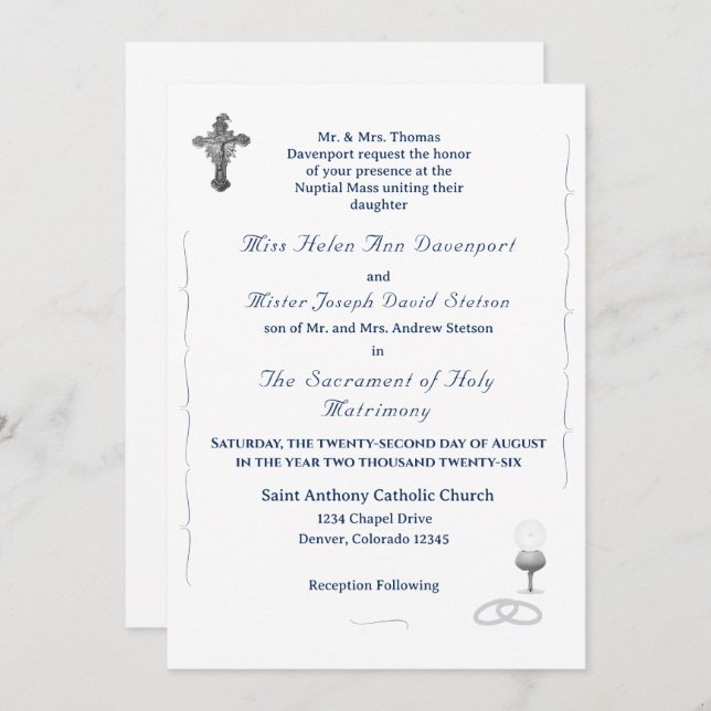 Convites Nuptial Grace Catholic Wedding Invitation (Frente/Verso)