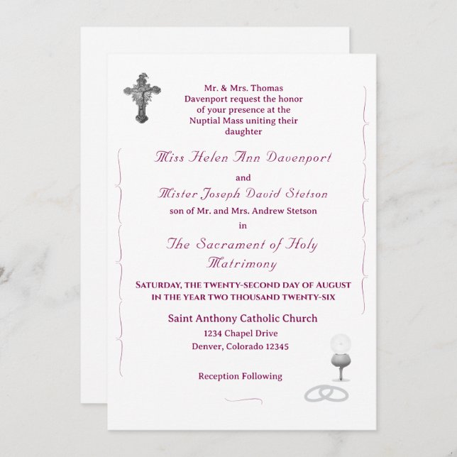 Convites Nuptial Grace Catholic Wedding Invitation (Frente/Verso)