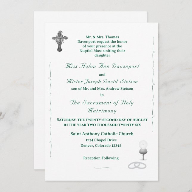 Convites Nuptial Grace Catholic Wedding Invitation (Frente/Verso)