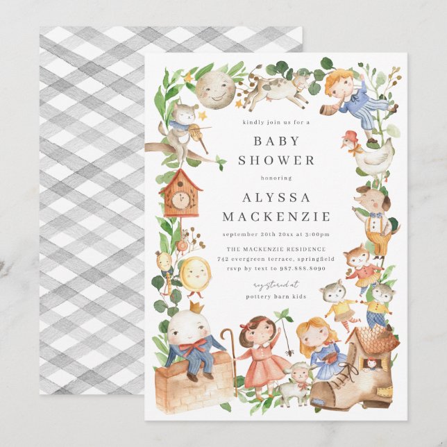 Convites Nursery Rhymes Baby Shower Invitation (Frente/Verso)