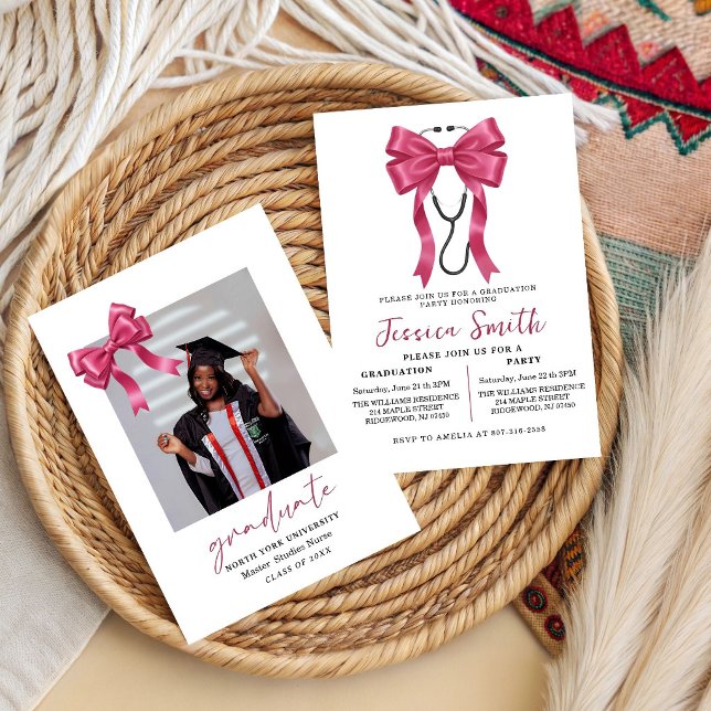 Convites Nursing Bow Graduation Party Invitation 2026, (Criador carregado)
