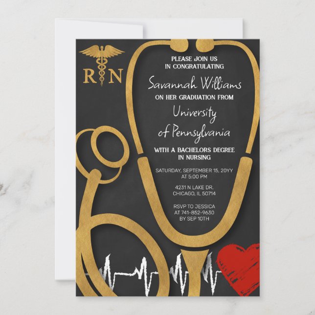 Convites Nursing Graduation Celebration Black and gold (Frente)
