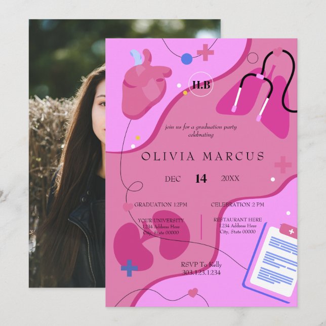 Convites Nursing Graduation Invitation | RN Nurse Party Inv (Frente/Verso)