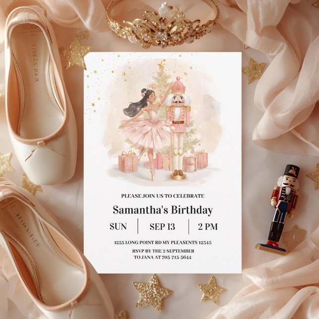 Convites Nutcracker Ballerina Birthday | Pink & Gold (Criador carregado)