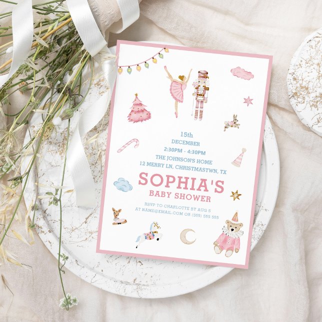Convites Nutcracker Ballerina Chá de fraldas Rosa de Natal (Criador carregado)