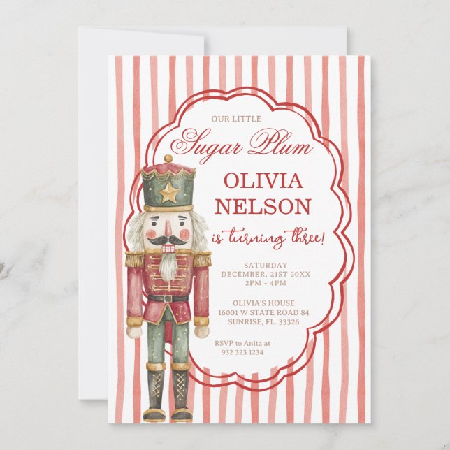 Convites Nutcracker Birthday Sugar Plum Ballet Invitation (Frente)
