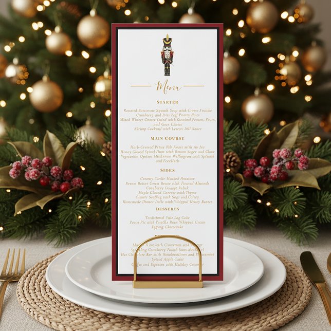 Convites Nutcracker Christmas Holiday Dinner Red Black Menu (Criador carregado)