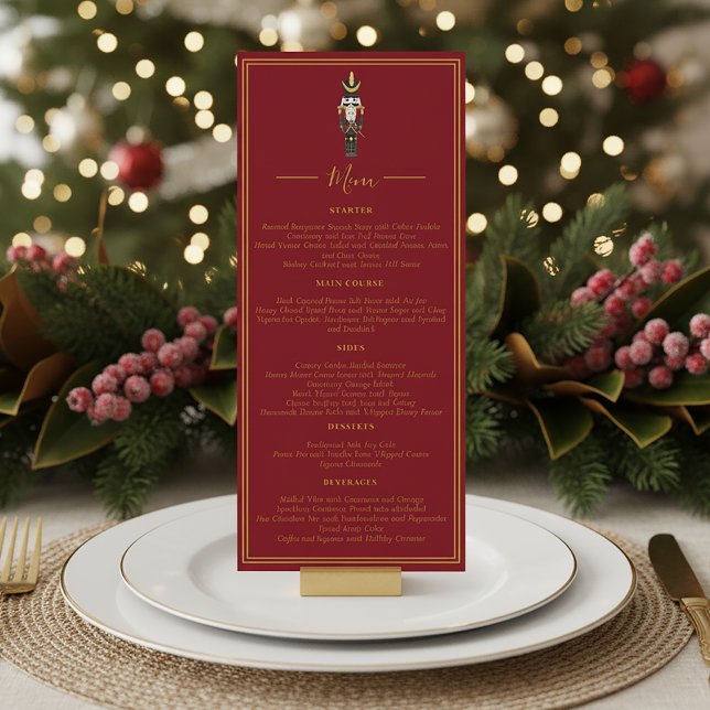 Convites Nutcracker Christmas Holiday Dinner Red Menu (Criador carregado)
