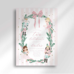 Convites Nutcracker de Ballet com Laço Listrado Rosa para 2