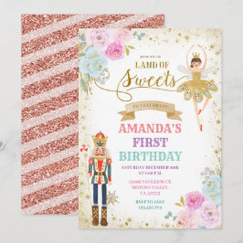 Convites Nutcracker Floral Dourado Flocos de Neve Flocos de