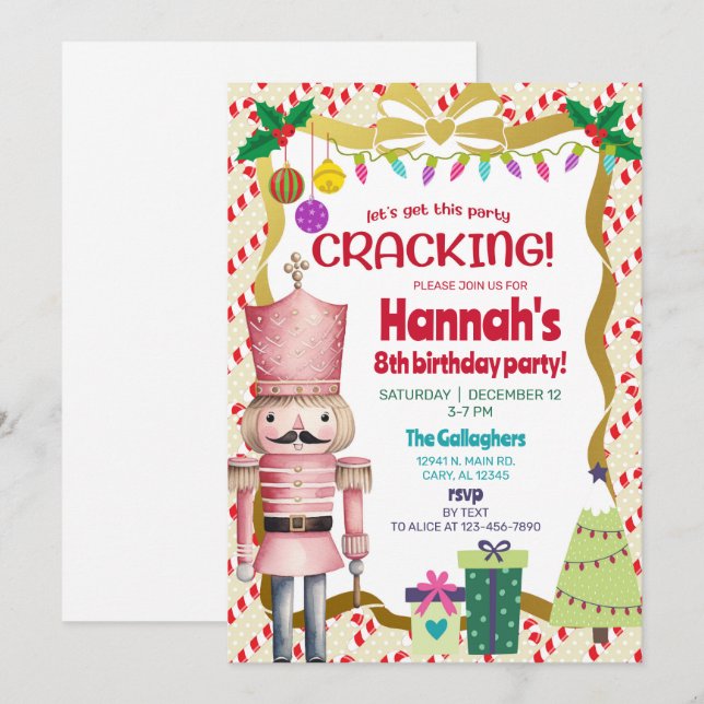 Convites Nutcracker girl Christmas birthday invite. (Frente/Verso)