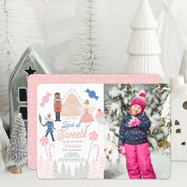 Convites Nutcracker Land of Sweets Pink Birthday Foto (Criador carregado)