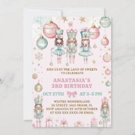 Convites Nutcracker Natal Rosa Wonderland 3º Aniversário