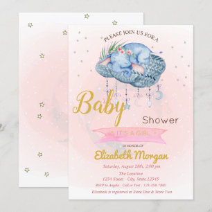 Convites Nuvem de Elefante Bebê Fofo, Chuvinha de Estrelas 