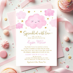 Convites Nuvem de Menina Rosa Polvilhada com Amor Bebê Polv
