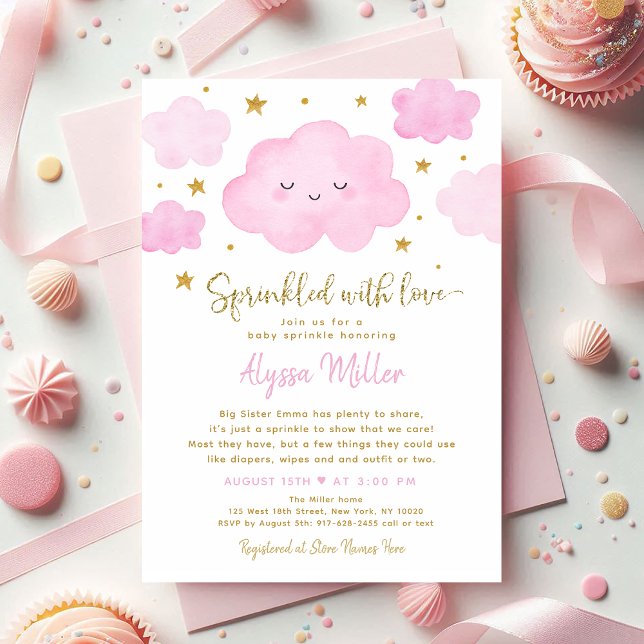Convites Nuvem de Menina Rosa Polvilhada com Amor Bebê Polv (Criador carregado)