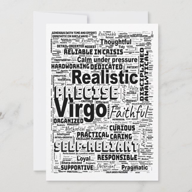 Convites Nuvem de Palavras do Zodíaco de Virgem Inspiração (Verso)