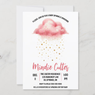 Convites Nuvem Rosa-Cor-de-rosa-branca com Douradas estrela