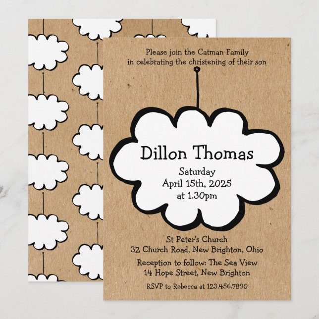 Convites Nuvem Russa num Batismo de Cristo de Corda (Frente/Verso)