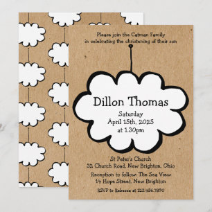 Convites Nuvem Rústica em um Cordão de Batismo