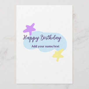 Convites Nuvens azul pastel estrelas roxo feliz aniversário
