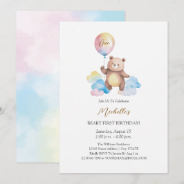 Convites Nuvens de Balão de Urso de Pelúcia Primeiro Aniver