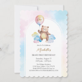 Convites Nuvens de Balão de Urso de Pelúcia Primeiro Aniver